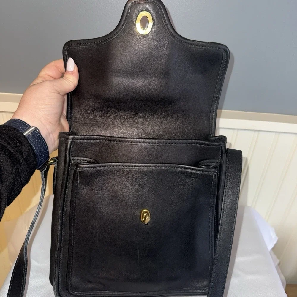 Vintage Coach Shelton Black Leather Shoulder Crossbody Bag Purse #9917
